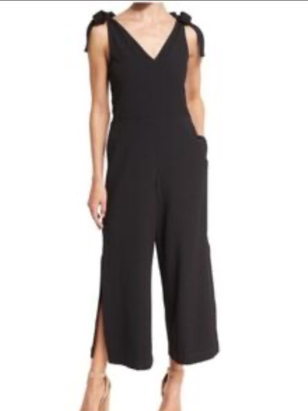 See by Chloé Black Jumpsuit Tie Shoulder Straps Smocked Back Wide Leg Size S - Picture 4 of 12
